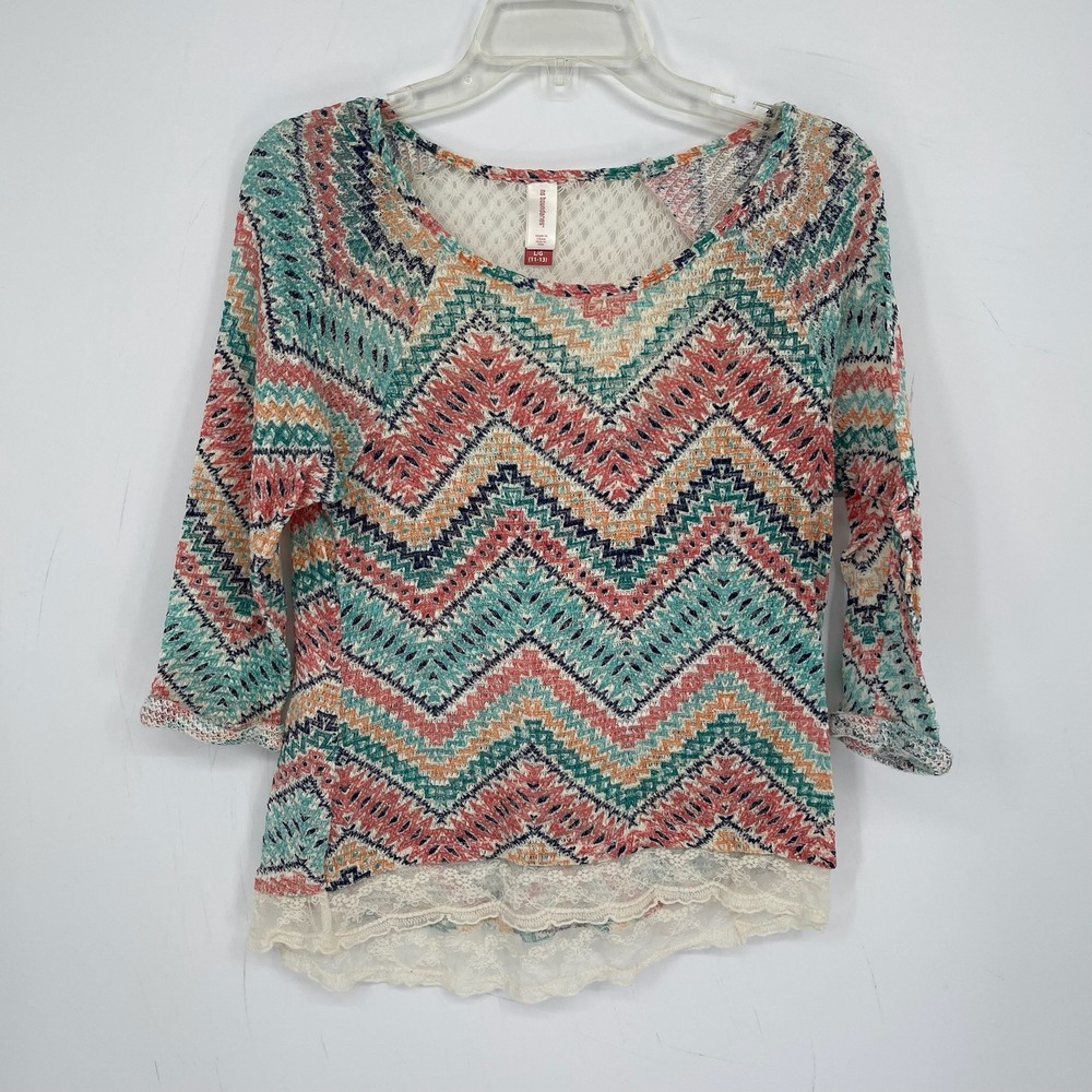 No Boundaries Women's Multicolor Chevron Crochet Lace Hem Top Size 11-13 Juniors